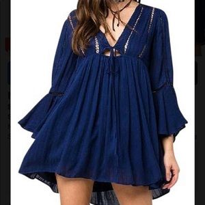 Free People Navy tie mini dress